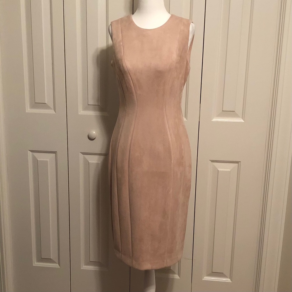 Calvin Klein Pink Faux Suede Fitted Dress Size 4
